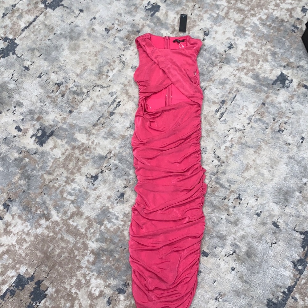 Pink ruched keyhole front dress